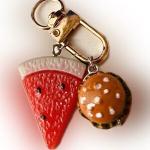 Handbag Keyring Keychain with Cute Watermelon Fruit & Miniature Burger Charms